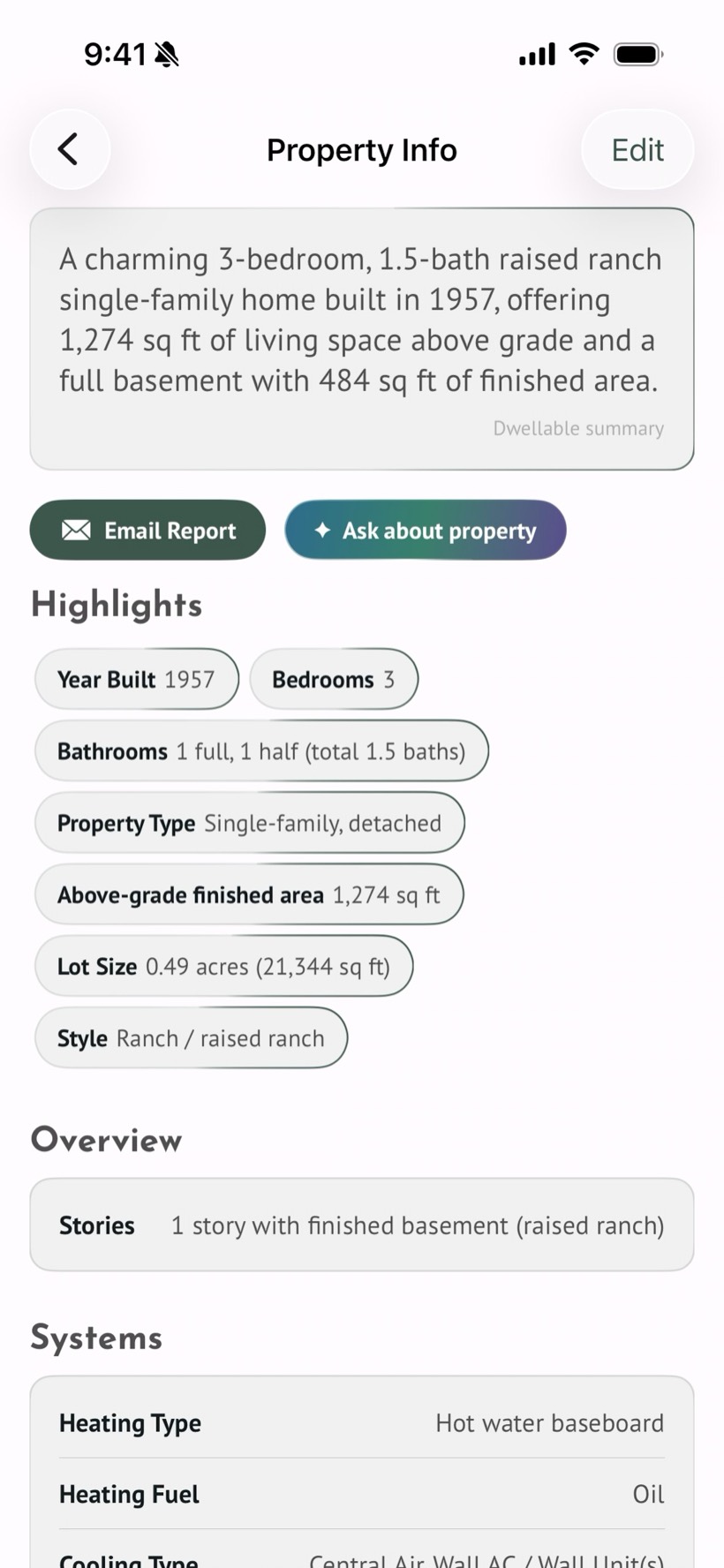 AI property summary and records