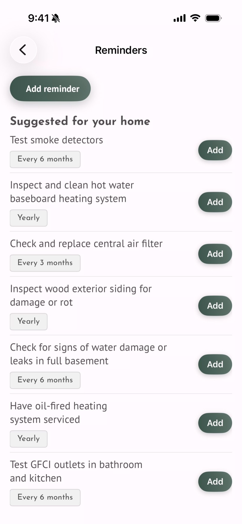Smart maintenance reminders suggested for your home